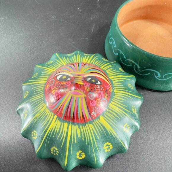 Mexican Pottery RedWare Trinket Dish Holder Container Sun Shaped Isidoro Signed - Picture 9 of 15